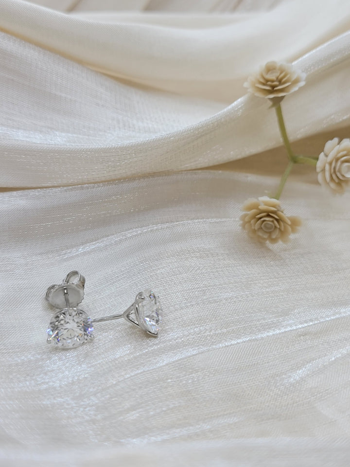 14K White Gold 3.10 Twt Round Cut Lab Grown Stud Earrings