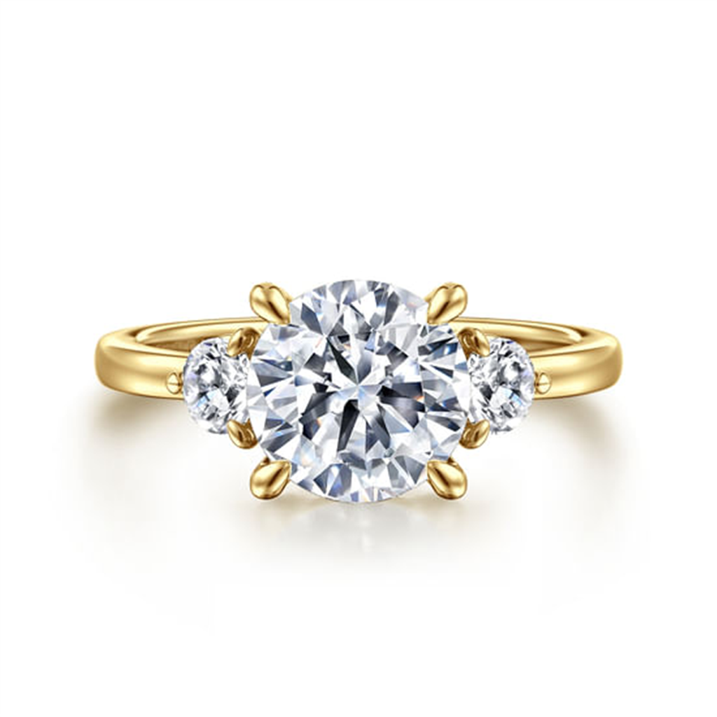 14K Yellow Gold Round Three Stone Diamond Engagement Ring Mounting