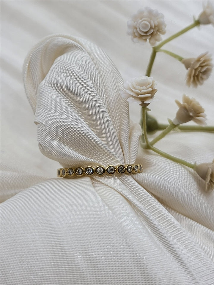 10K Yellow Gold Round Diamond Bezel Set Wedding Band