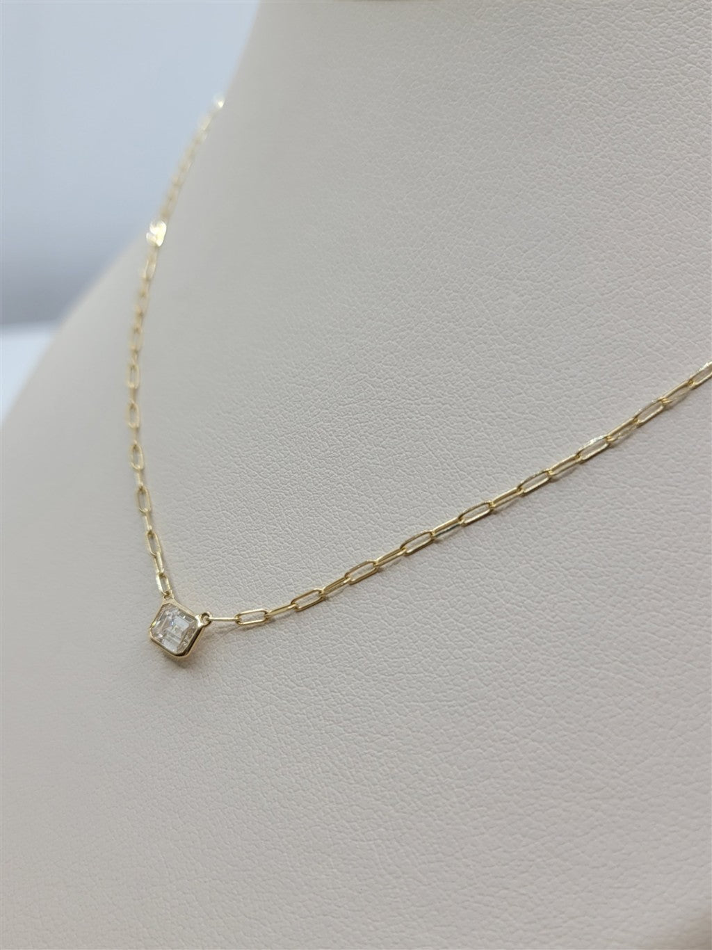 14K Yellow Gold Bezel Set Emerald Cut Diamond Necklace