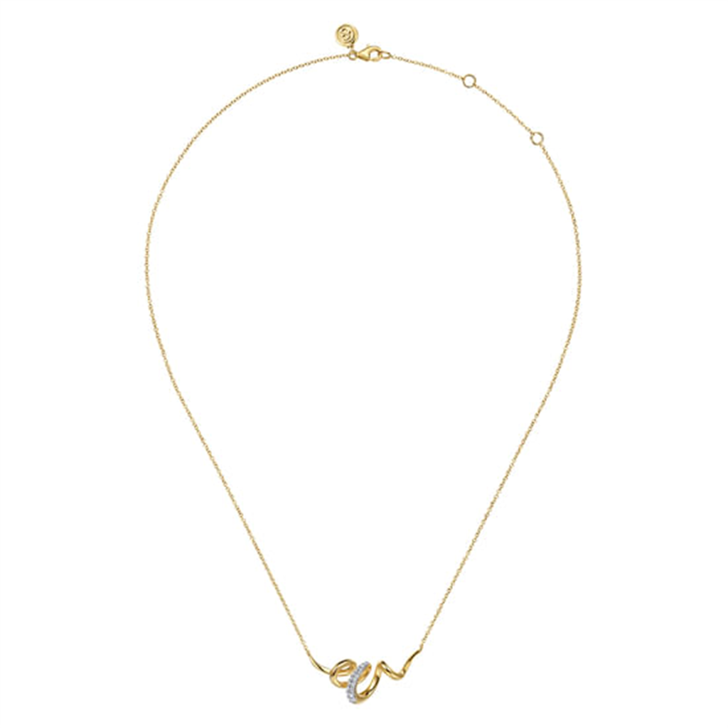 14K White & Yellow Gold Diamond Swirl Bar Necklace