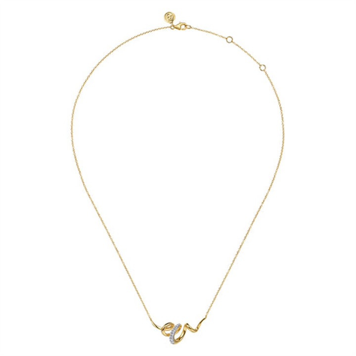 14K White & Yellow Gold Diamond Swirl Bar Necklace