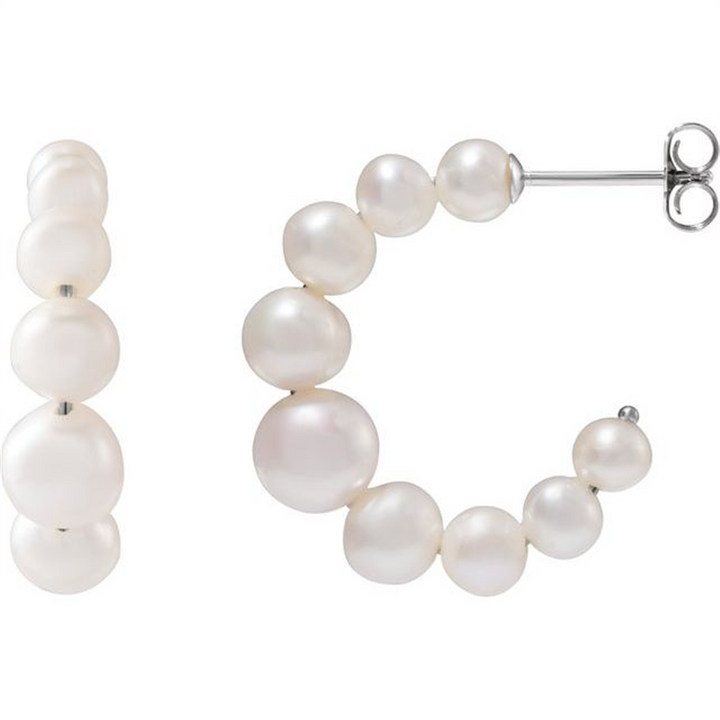 Sterling Silver Pearl Hoop Earrings