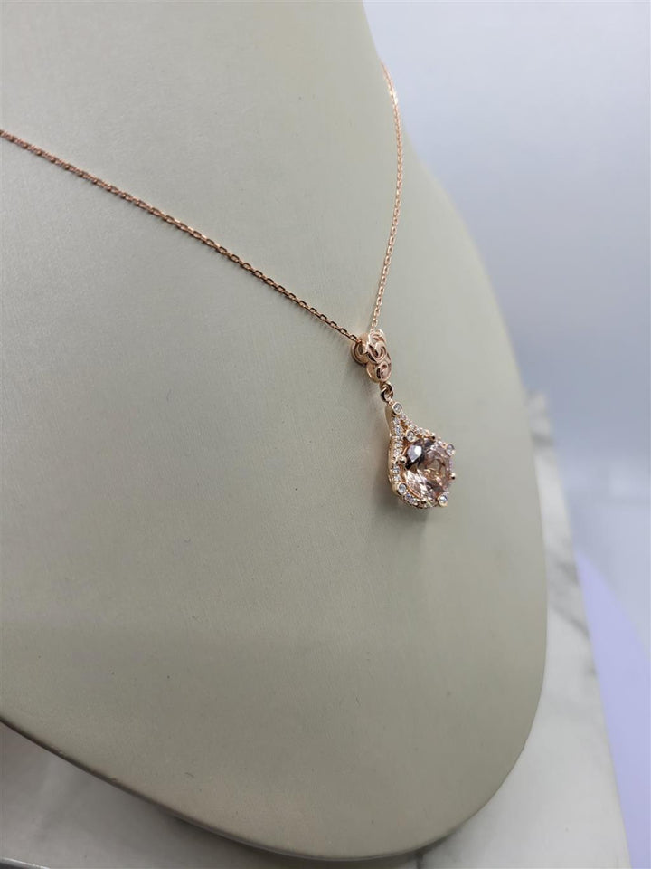 14K Rose Gold Morganite & Diamond Gemstone Necklace