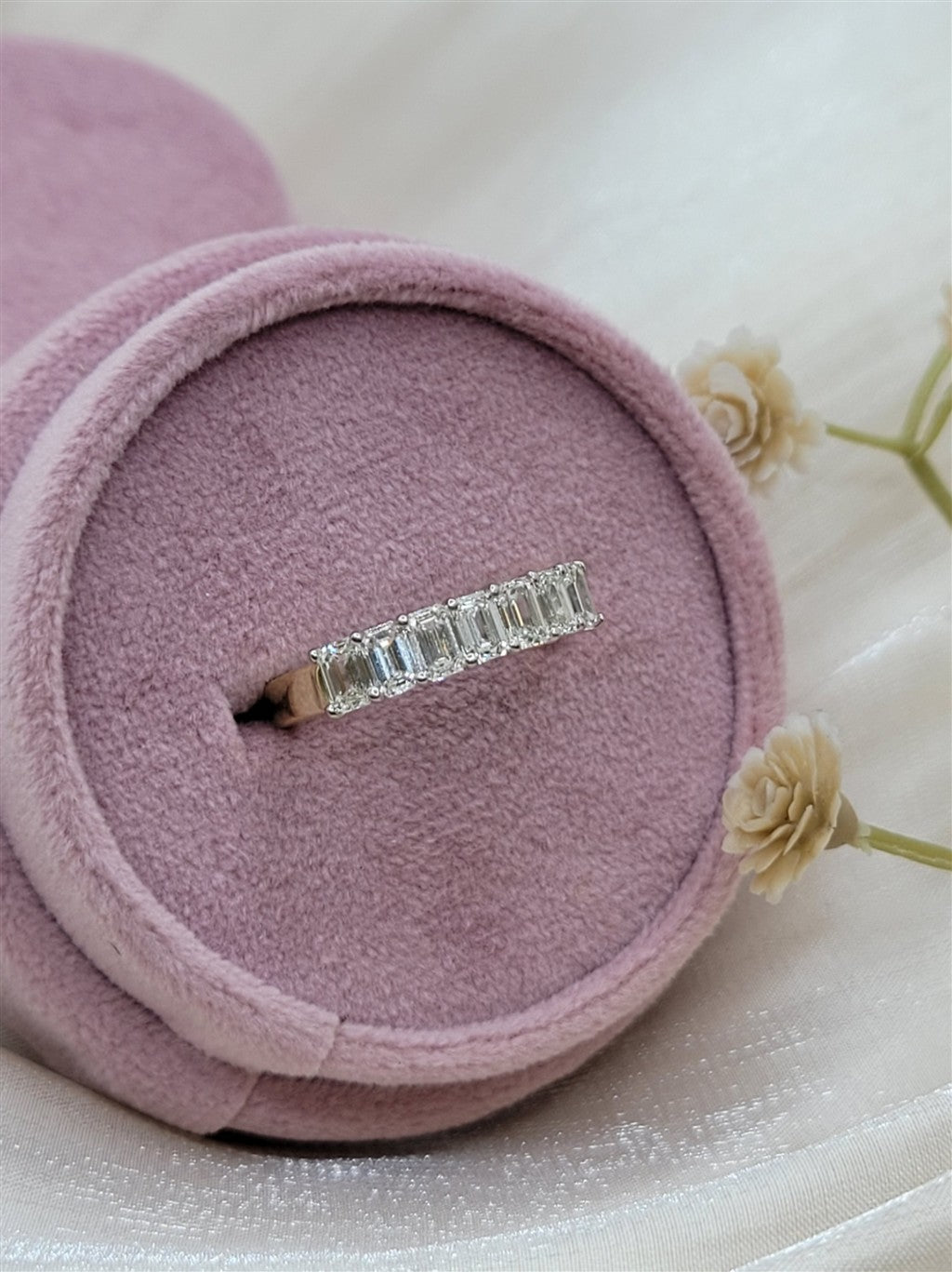 14K Two-Tone Gold 7-Stone Emerald Cut Natural Diamond Band