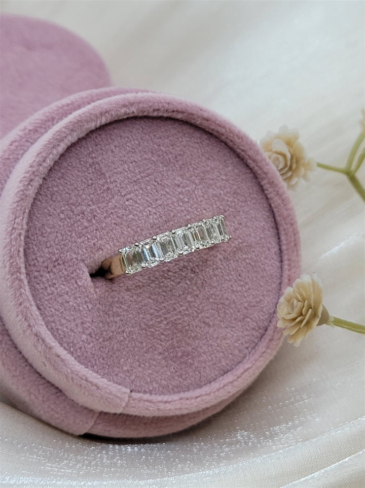 14K Two-Tone Gold 7-Stone Emerald Cut Natural Diamond Band
