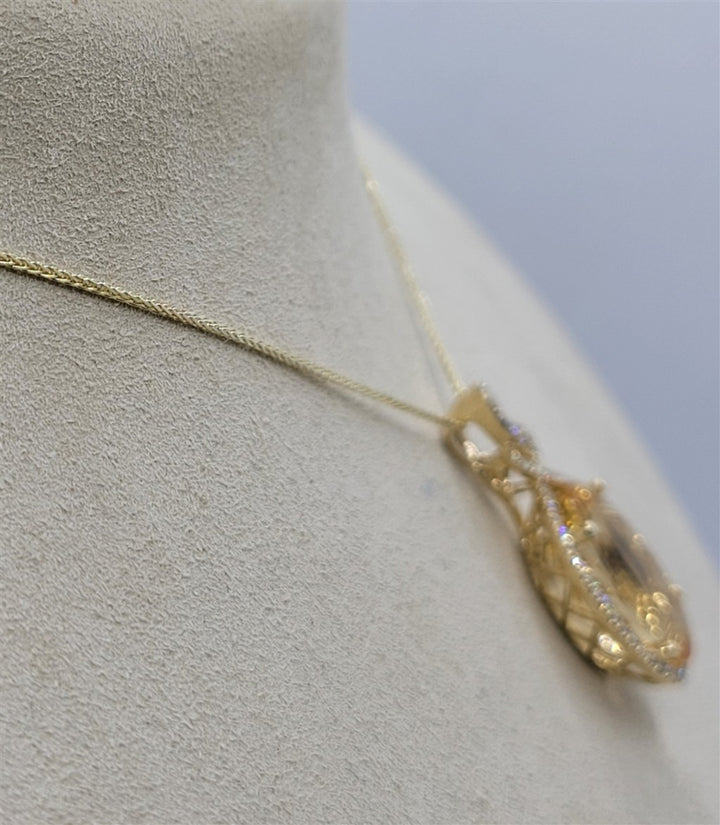 14K Yellow Gold 11.43 ctw Oval cut Imperial Topaz Gemstone Necklace