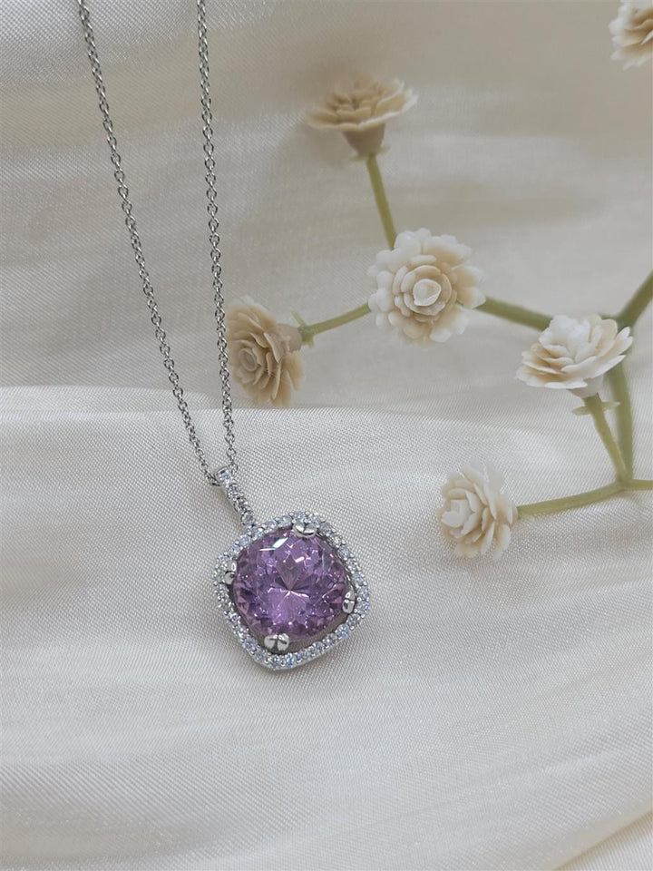 14K White Gold Pink Spinel & Diamond Gemstone Necklace