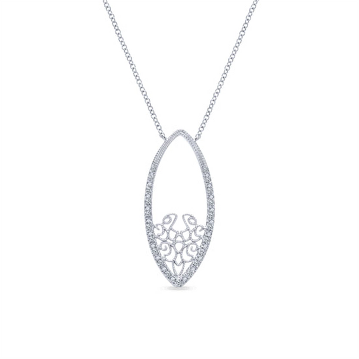 18" 14K White Gold Filigree Diamond Fashion Necklace