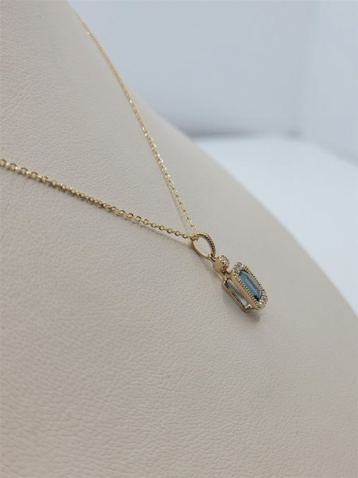 14K Yellow Gold London Blue Topaz And Diamond Fashion Necklace