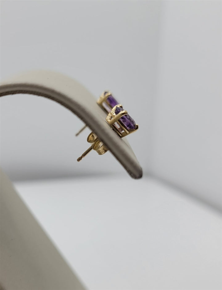 14K Yellow Gold 4-Prong Amethyst Stud Basket Friction Post Earrings