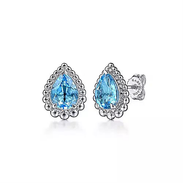 Sterling Silver And Blue Topaz Beaded Fashion Stud Earrings