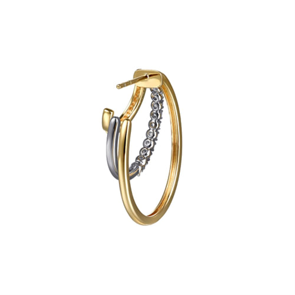 14K White & Yellow Gold Diamond Three Row J Hoop Stud Earrings