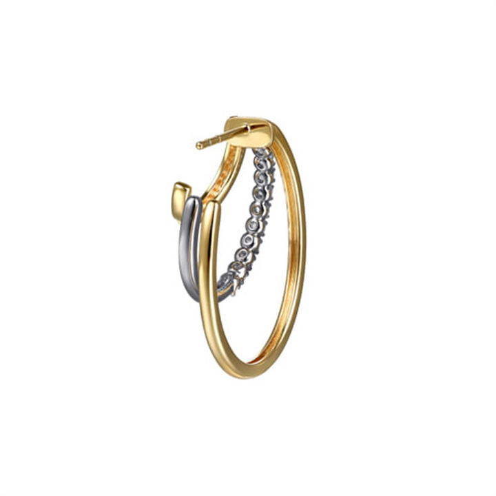 14K White & Yellow Gold Diamond Three Row J Hoop Stud Earrings