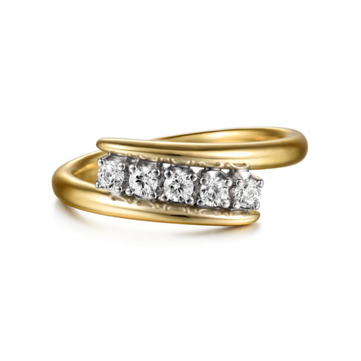 14K White & Yellow Gold Diamond Bypass Ring