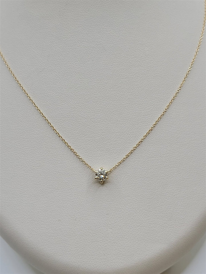 14K Yellow Gold 0.37 Ctw Round Cut Diamond Solitaire Necklace
