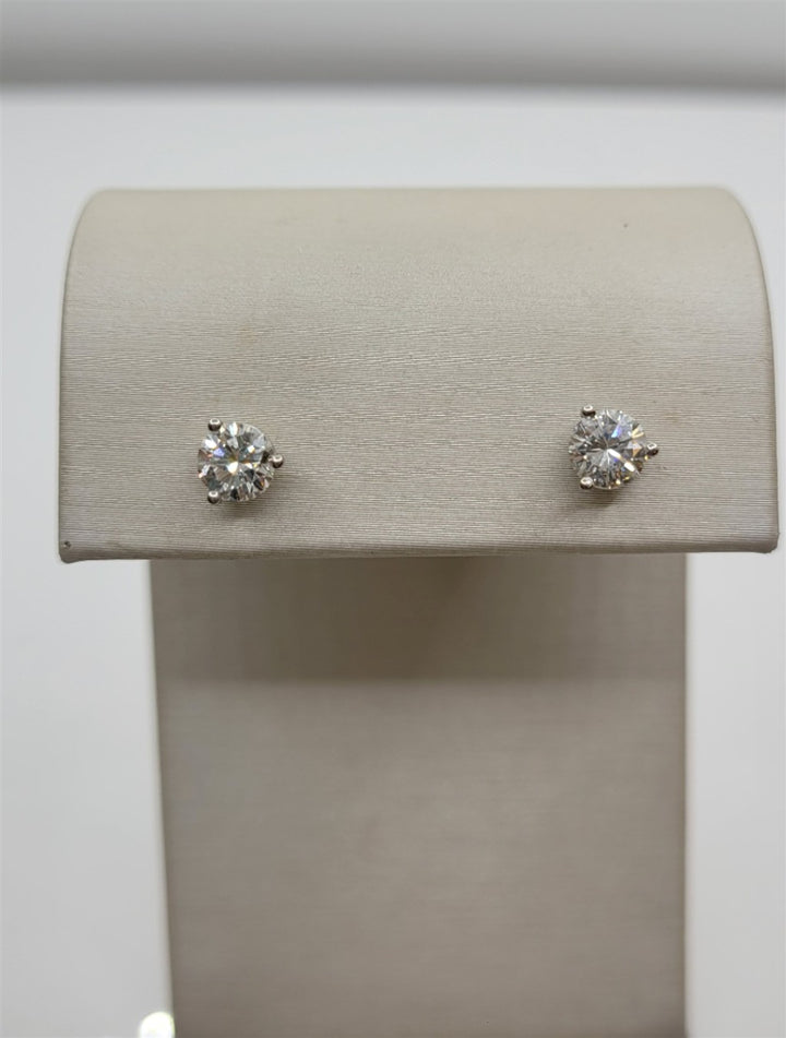 14K White Gold 3-Prong 1.09 Twt Round Diamond Studs