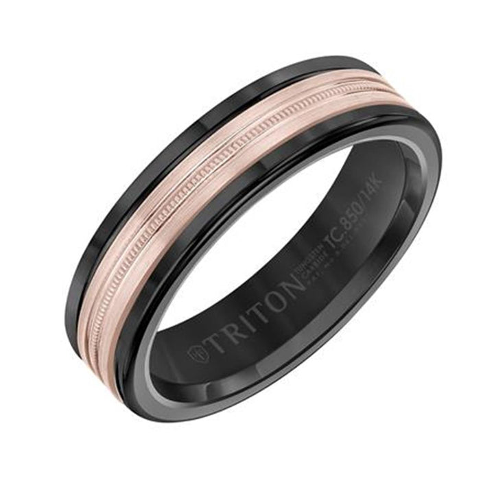 Black Tungsten & 14k Rose Gold 6mm Band Wedding Ring