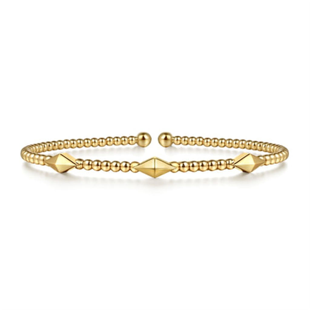 14K Yellow Gold Pyramid Station Beaded Bujukan Bangle Bracelet