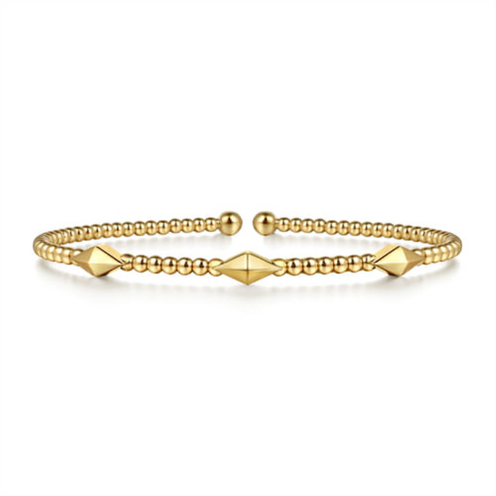 14K Yellow Gold Pyramid Station Beaded Bujukan Bangle Bracelet