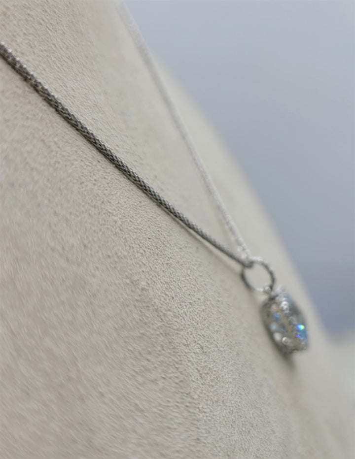 14K White Gold Aquamarine & Diamond Necklace