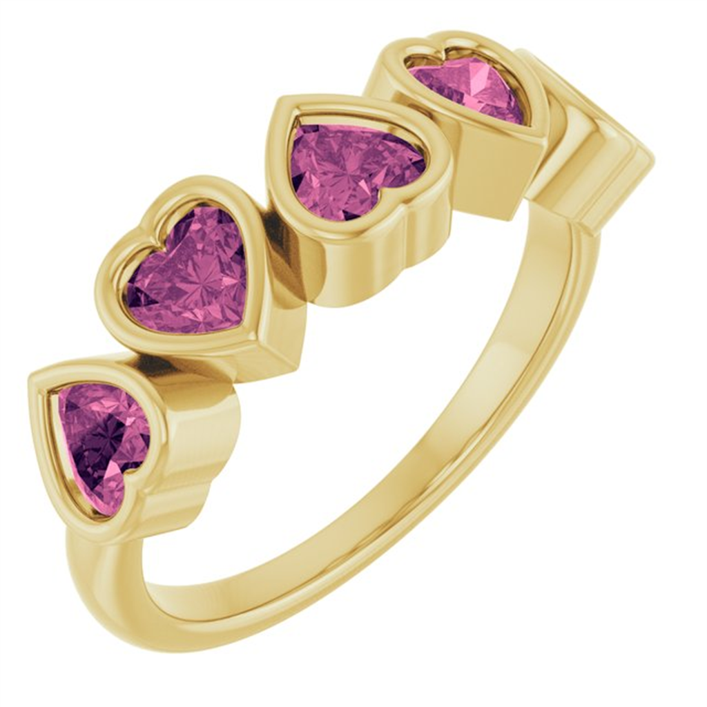 14K Yellow Gold Heart Pink Tourmaline Ring