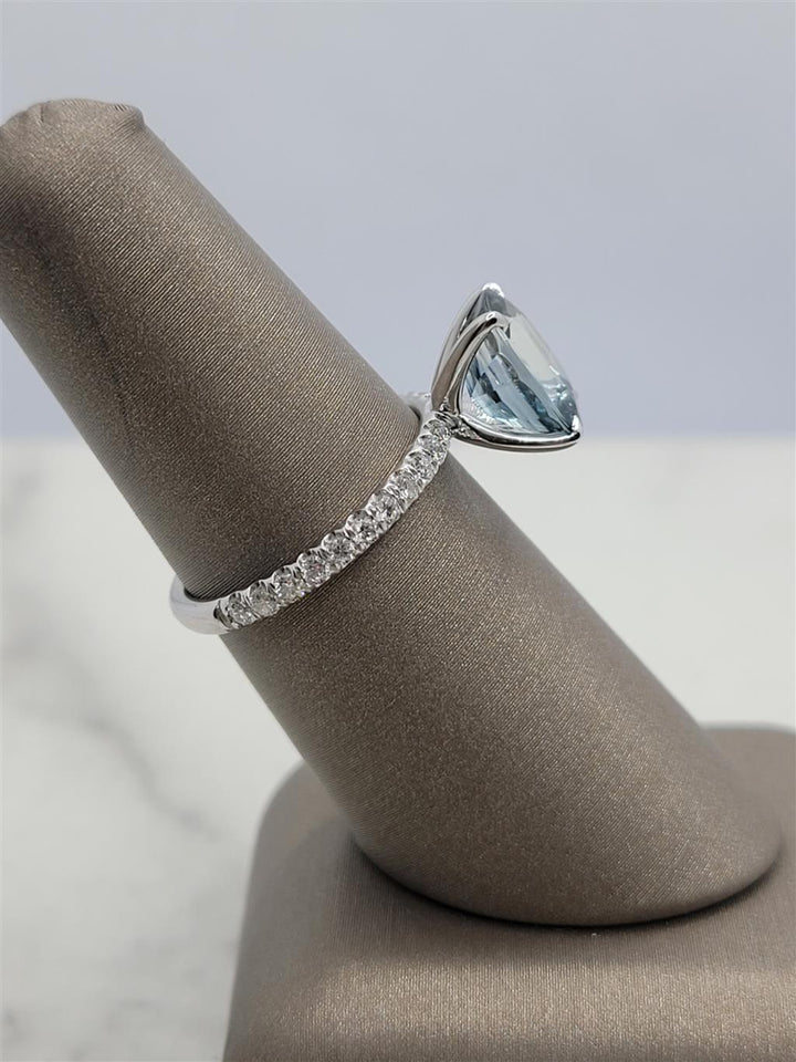 14K White Gold Blue Tourmaline & Diamond Gemstone Ring
