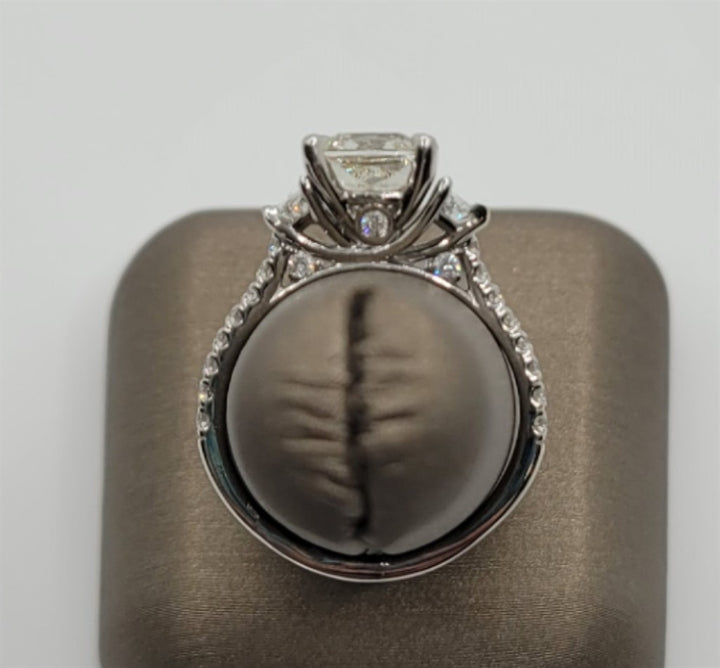 14k White Gold Cushion & Half Moon Cut Diamond Engagement Ring