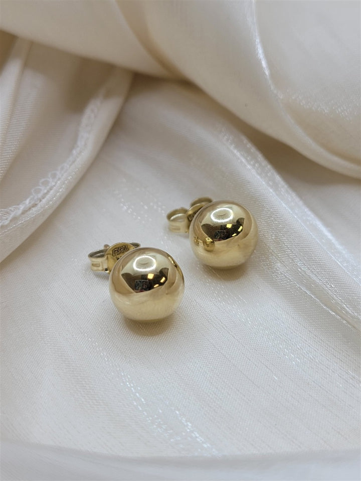 14K Yellow Gold 10mm Hollow Ball Stud Earrings