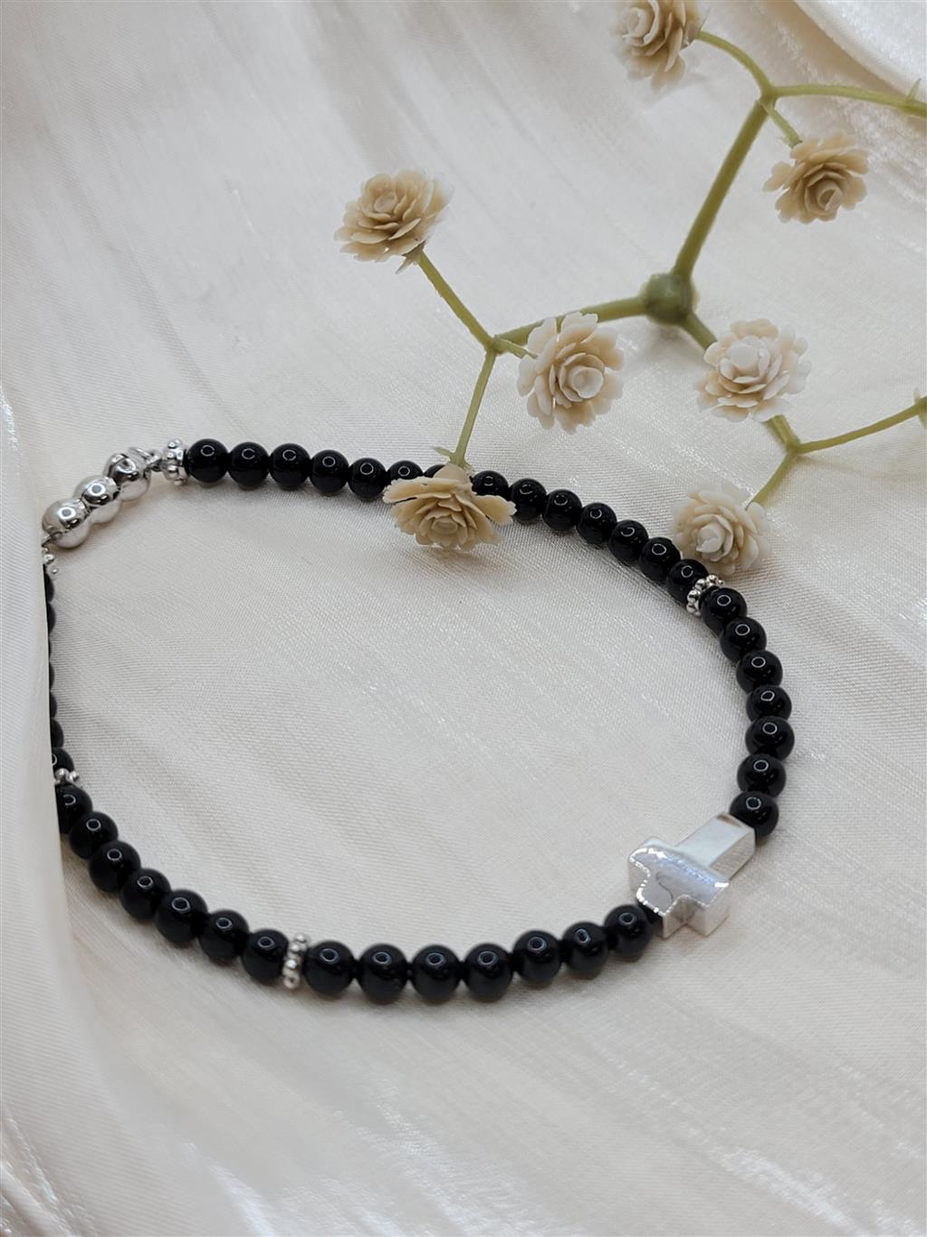 Sterling Silver "Gabriel & Co." Black Onyx Bead Bracelet