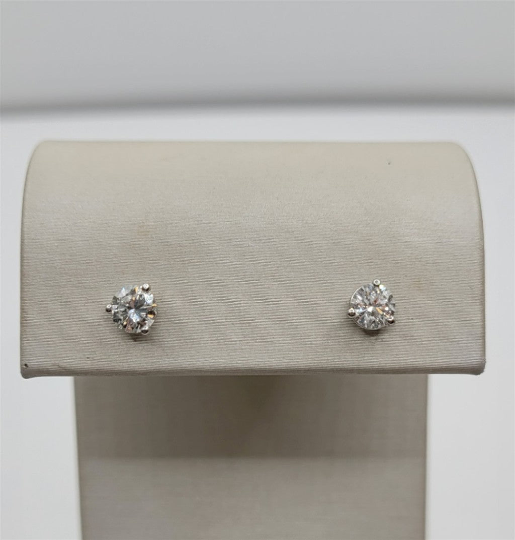 14K White Gold 3-Prong .93 Twt Round Diamond Stud Earrings