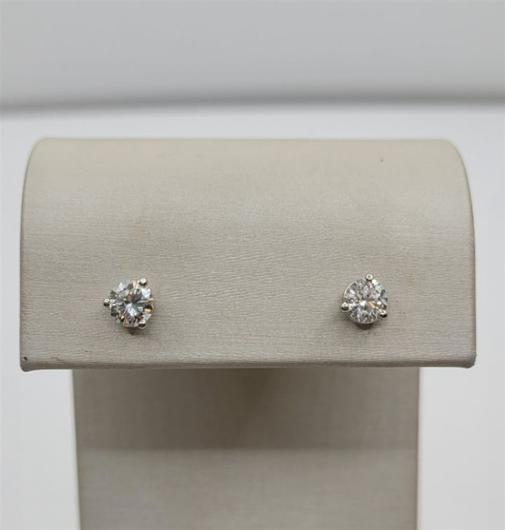 14K White Gold 3-Prong .93 Twt Round Diamond Stud Earrings