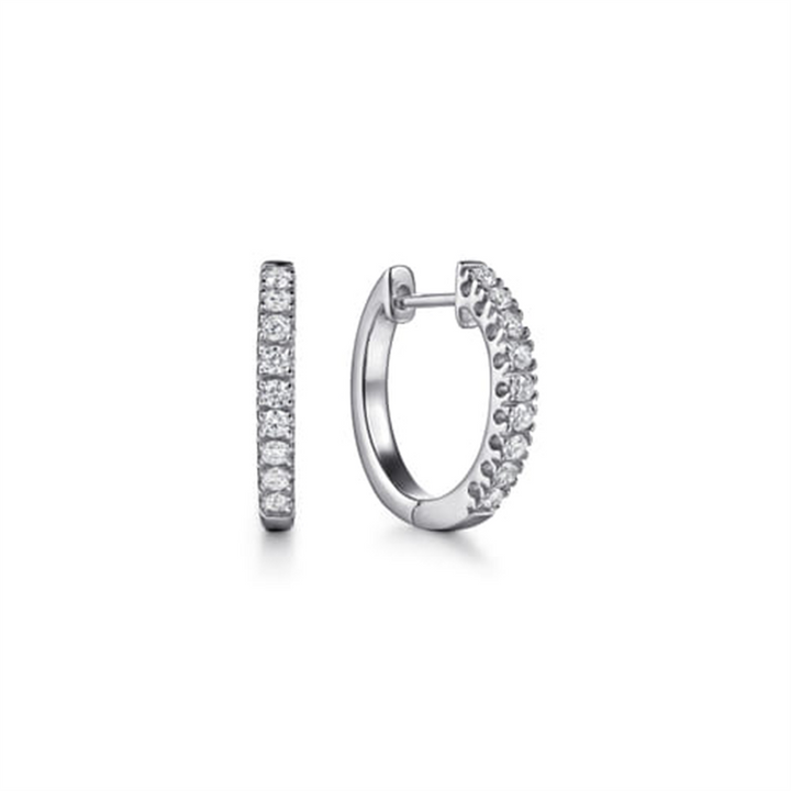 14K White Gold 15mm Classic Diamond Huggies