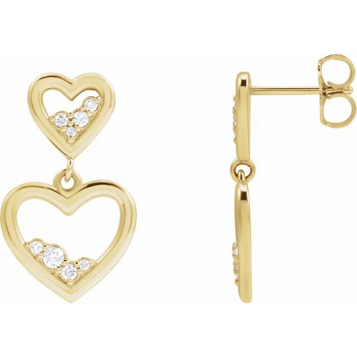 14K Yellow 1/5 Ctw Natural Diamond Dangle Heart Earrings