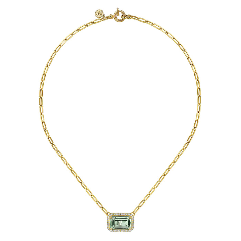 14K Yellow Gold Green Amethyst Gemstone Fashion Necklace