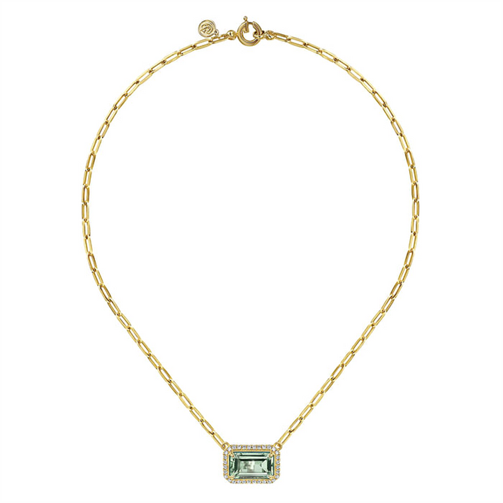 14K Yellow Gold Green Amethyst Gemstone Fashion Necklace