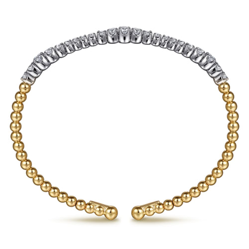 14K White & Yellow Gold Bujukan Beads And Graduating Diamond Split Bangle Bracelet