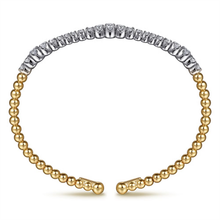 14K White & Yellow Gold Bujukan Beads And Graduating Diamond Split Bangle Bracelet