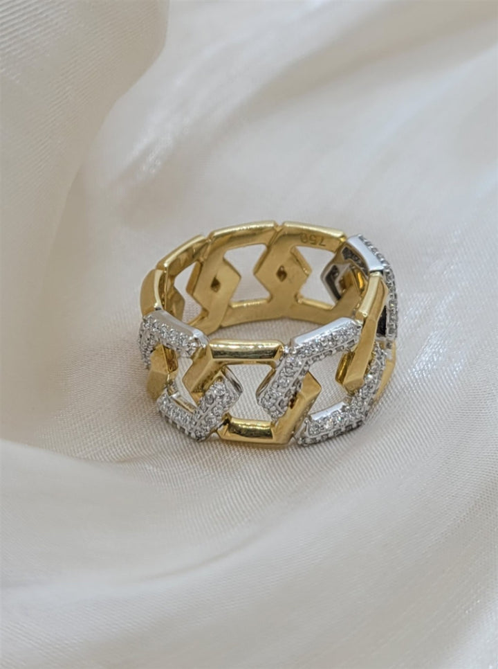 18K Two-Tone Gold Pave Set Diamond Chain Link Fashion Band