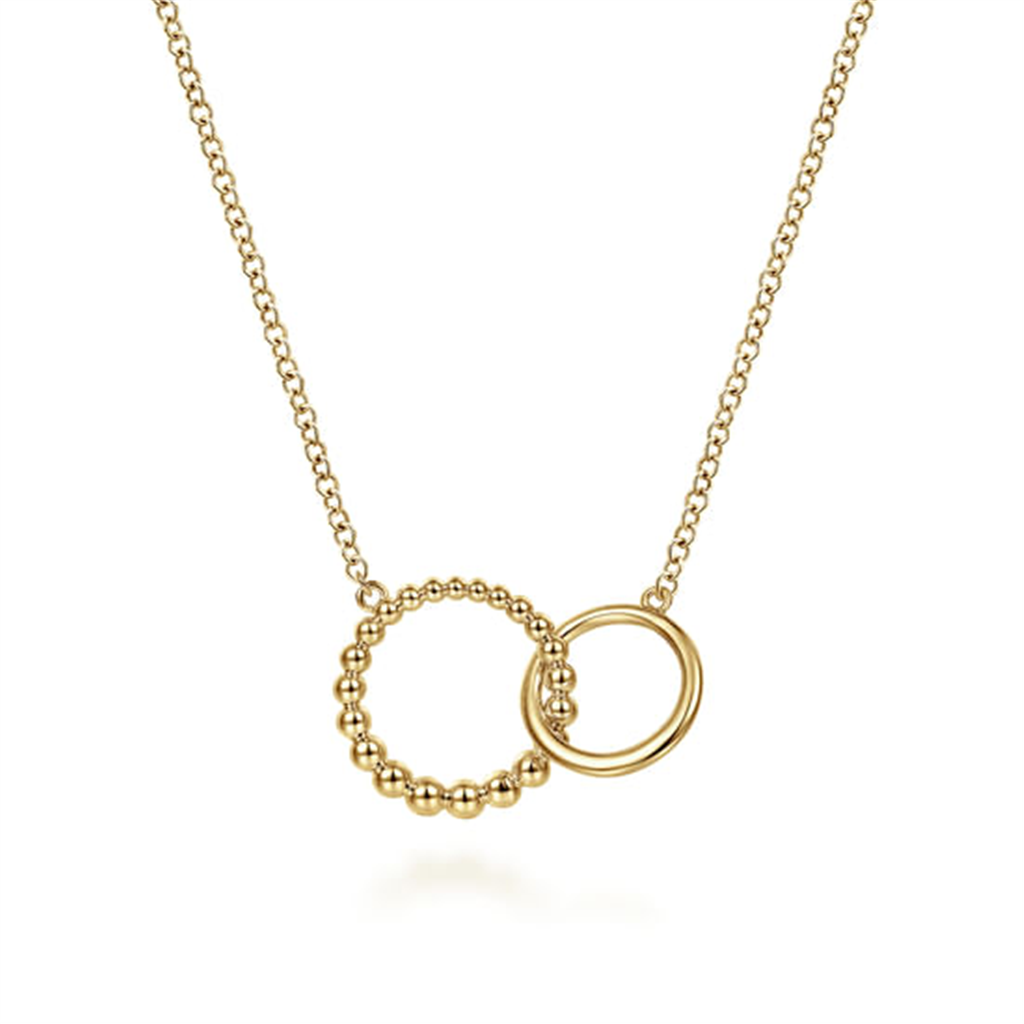 17.5" 14K Yellow Gold Bujukan Beaded Double Circle Necklace