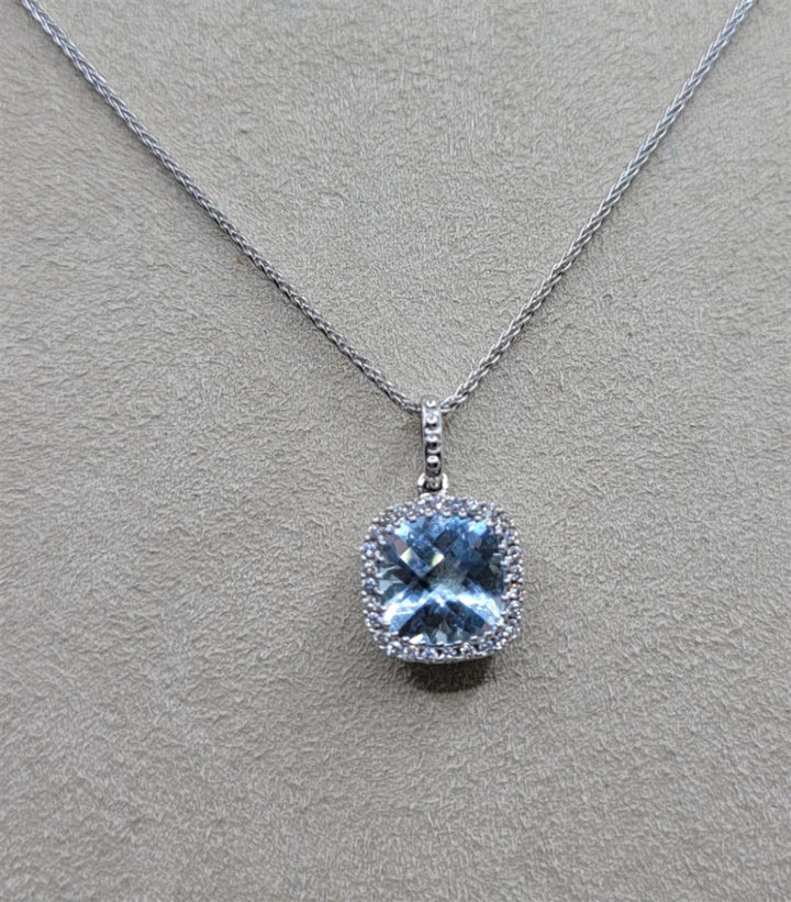14K White Gold Aquamarine & Diamond Necklace