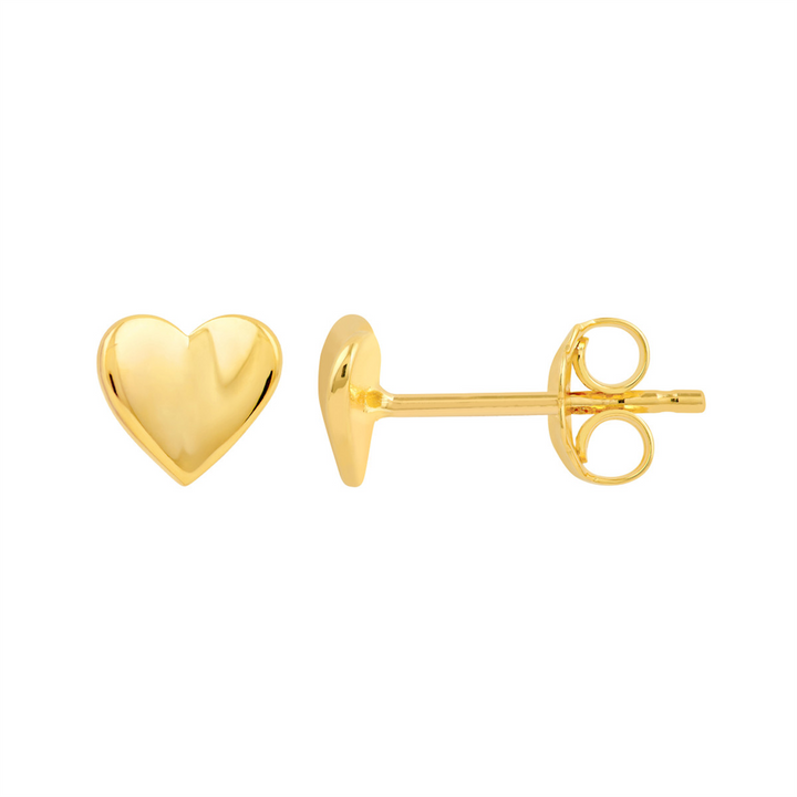 14K Yellow Gold Puffy Folded Heart Stud Earrings