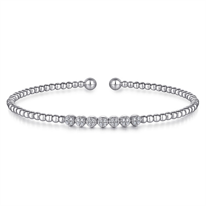 14K White Gold "Gabriel & Co." Bujukan Bead And Cluster Diamond Bangle Bracelet