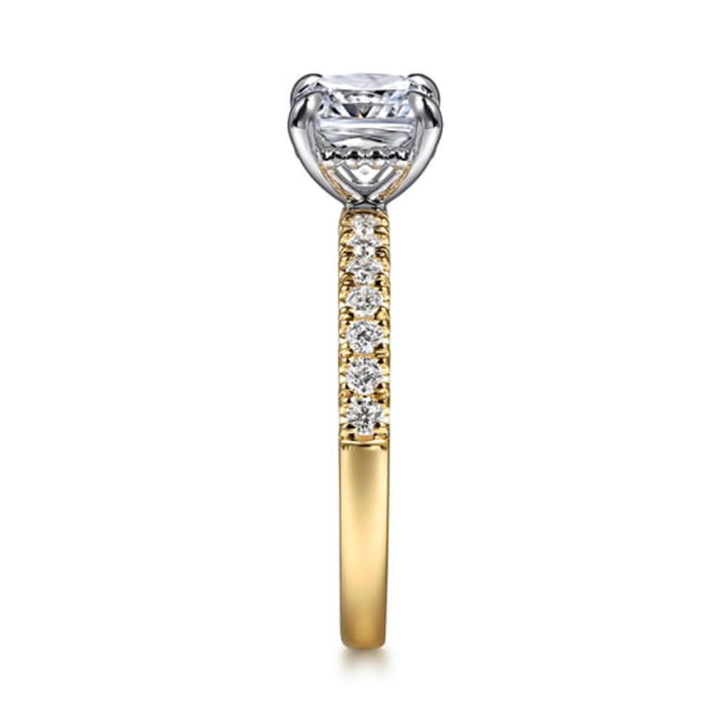 14K White-Yellow Gold Cushion Cut Diamond Engagement Ring Mounting