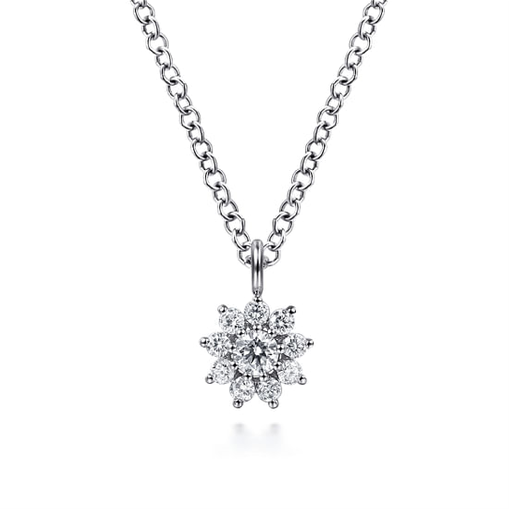 14K White Gold "Gabriel & Co." Snowflake Diamond Necklace