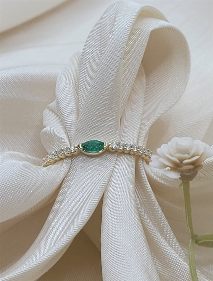 14K Yellow Gold Emerald & Natural Diamond Stackable Ring