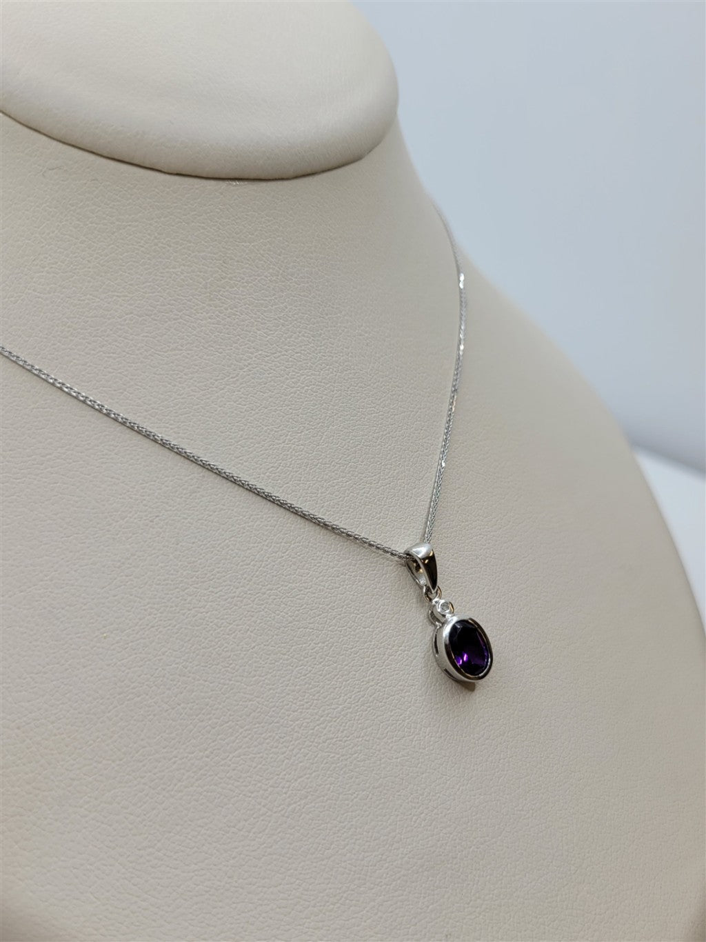 18" 14K/10K White Gold Amethyst And Diamond Fashion Necklace