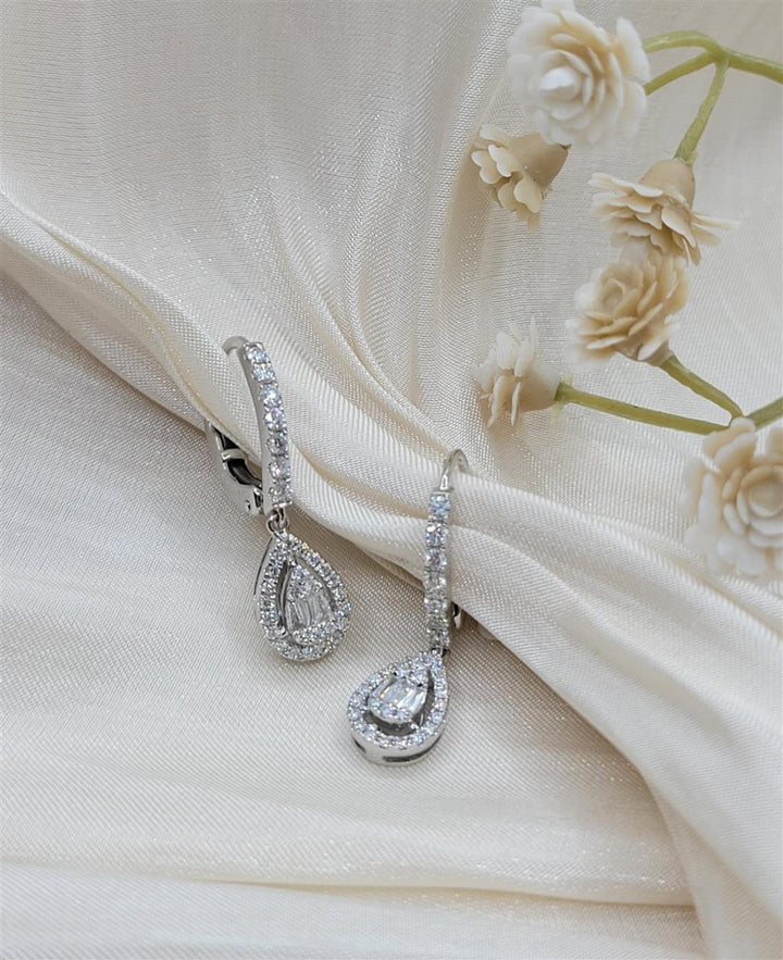 14K White Gold Diamond Pear-Shaped Dangle Earrings