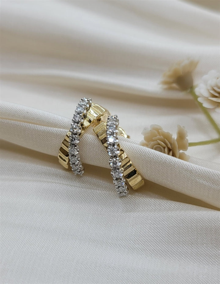 14K White And Yellow Gold .35 Twt Diamond J Hoop Earrings