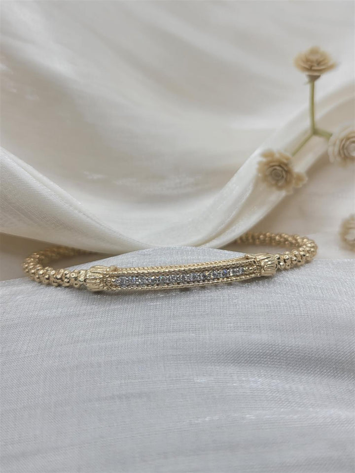 "Vahan" 14K Yellow Gold Diamond Bar Closed Bangle Bracelet